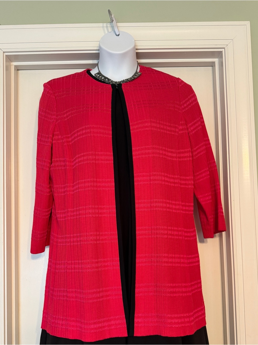 Ming Wang Hot Pink Open-Front Jacket with Embellished Crew Neck